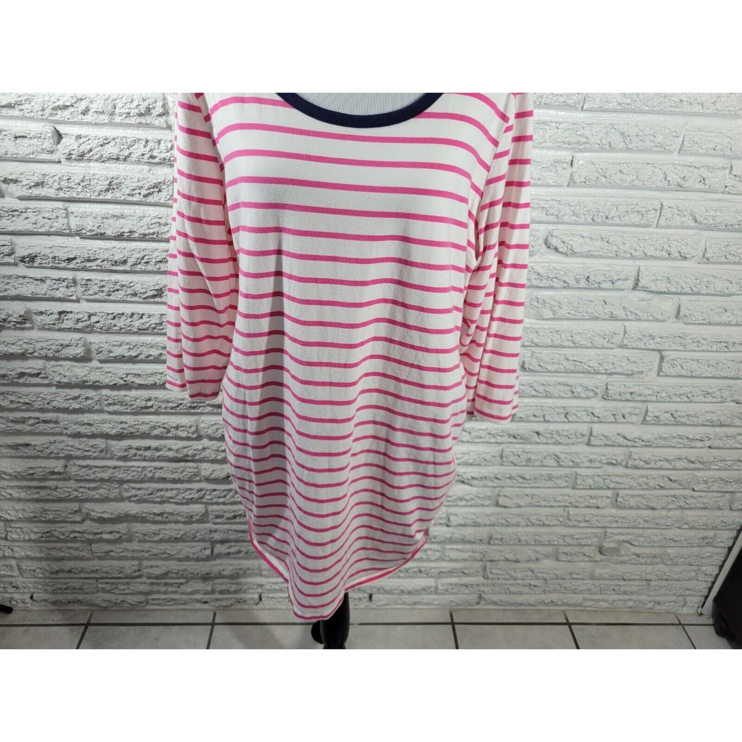 Motherhood Maternity Women Top 2X Plus Tee 3/4 Sleeve Pink Stripe Cotton Blend