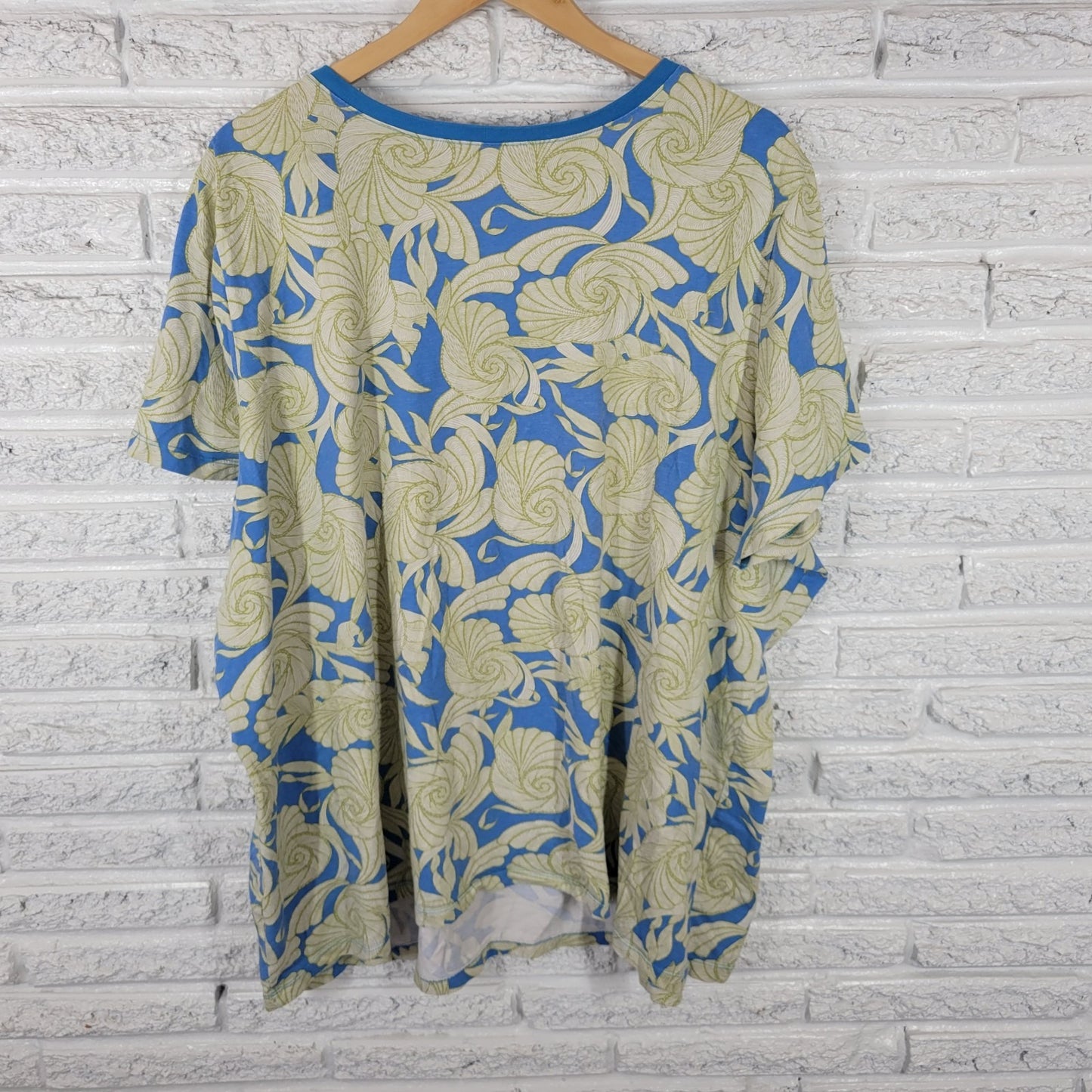 Woman Within Women Top 3X Plus Tee Short Sleeve Blue Green Nautilus Comfy Cotton