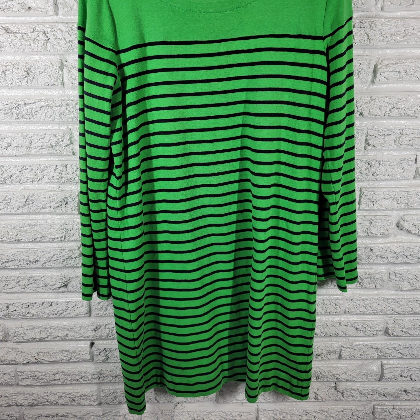 Jones New York Womens Dress XL Mini Roll Tab Sleeve Green Stripe Cotton Knit