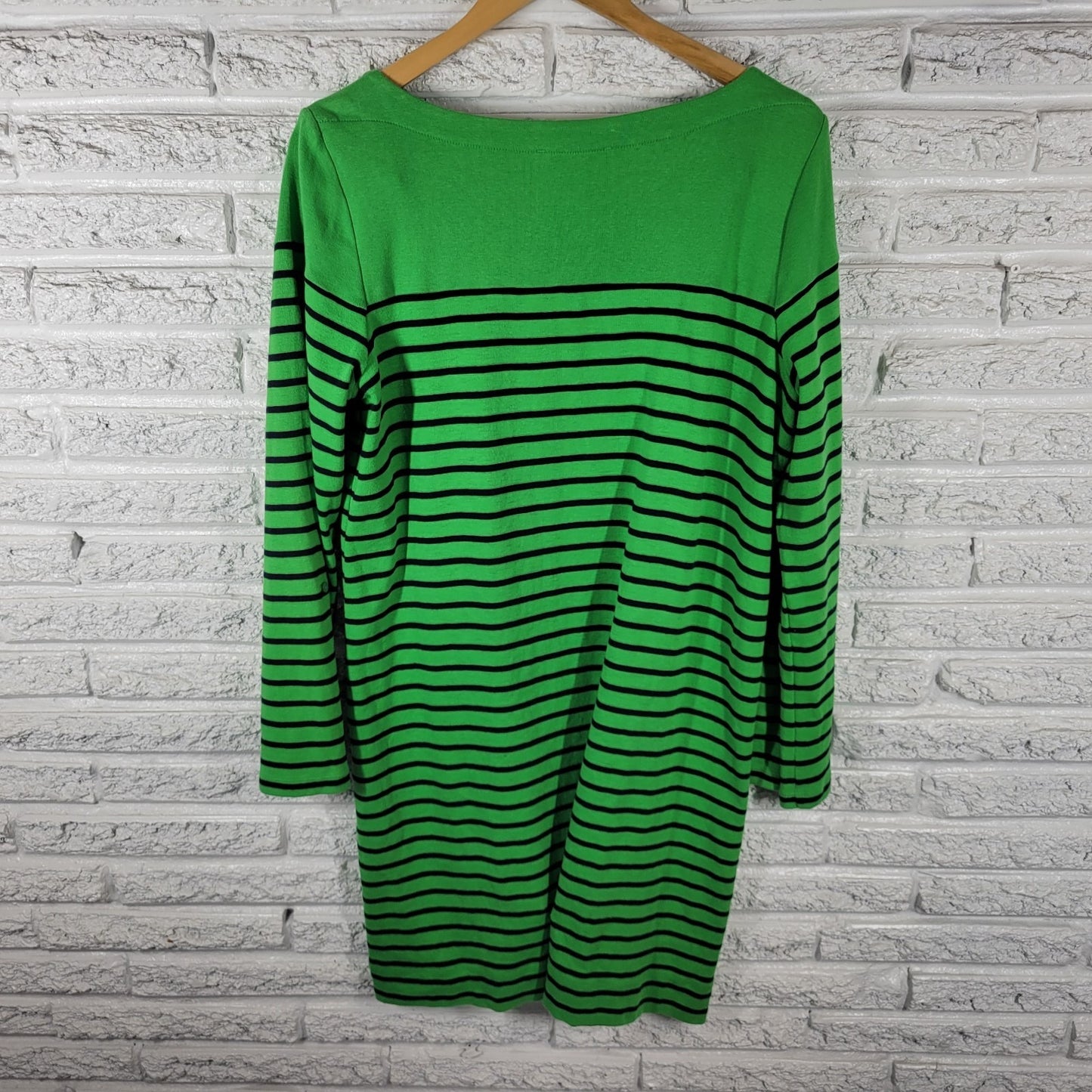 Jones New York Womens Dress XL Mini Roll Tab Sleeve Green Stripe Cotton Knit