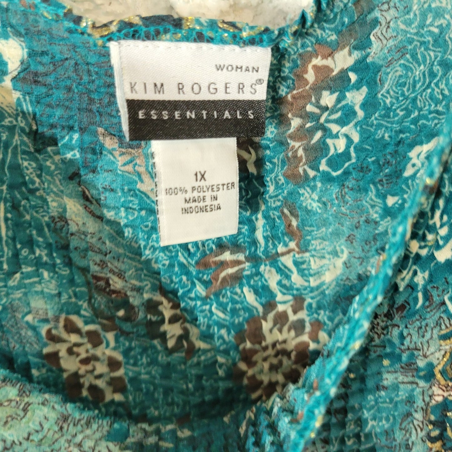 Kim Rogers Womens Top 1X Plus Sleeveless Thin Crinkle Crepe Blue Black Floral