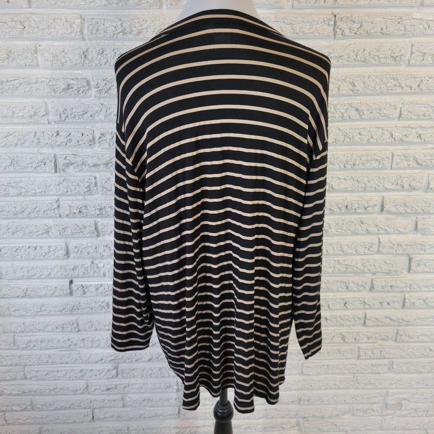 Rebecca Malone Women Top 2X Plus 3/4 Sleeve Zip Black Stripe Faux Pockets Casual