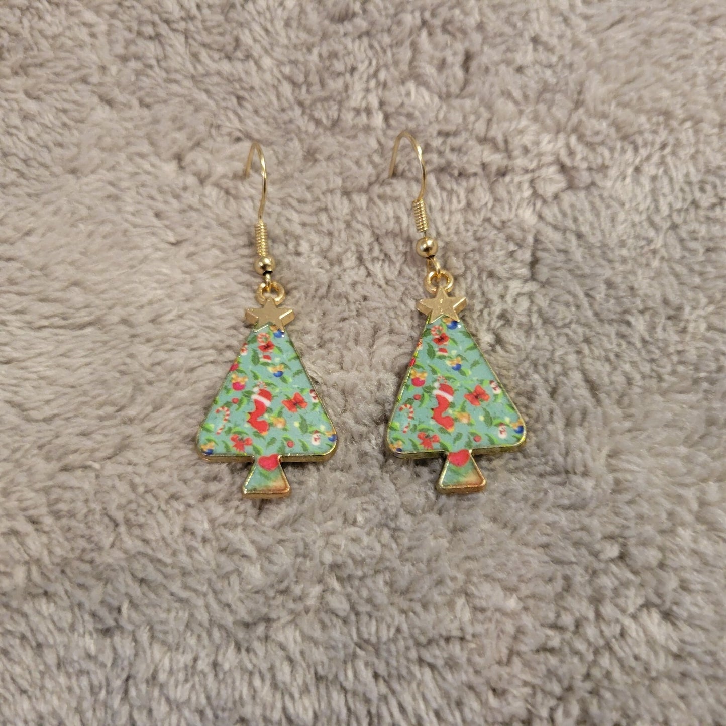 Christmas Trees #2 Womens Earrings One Pair Stockings Hanging Gold Tone Holiday