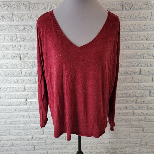 Sonoma Everyday Womens Top 1X Plus Tee Long Sleeve Red Cotton Blend Lightweight