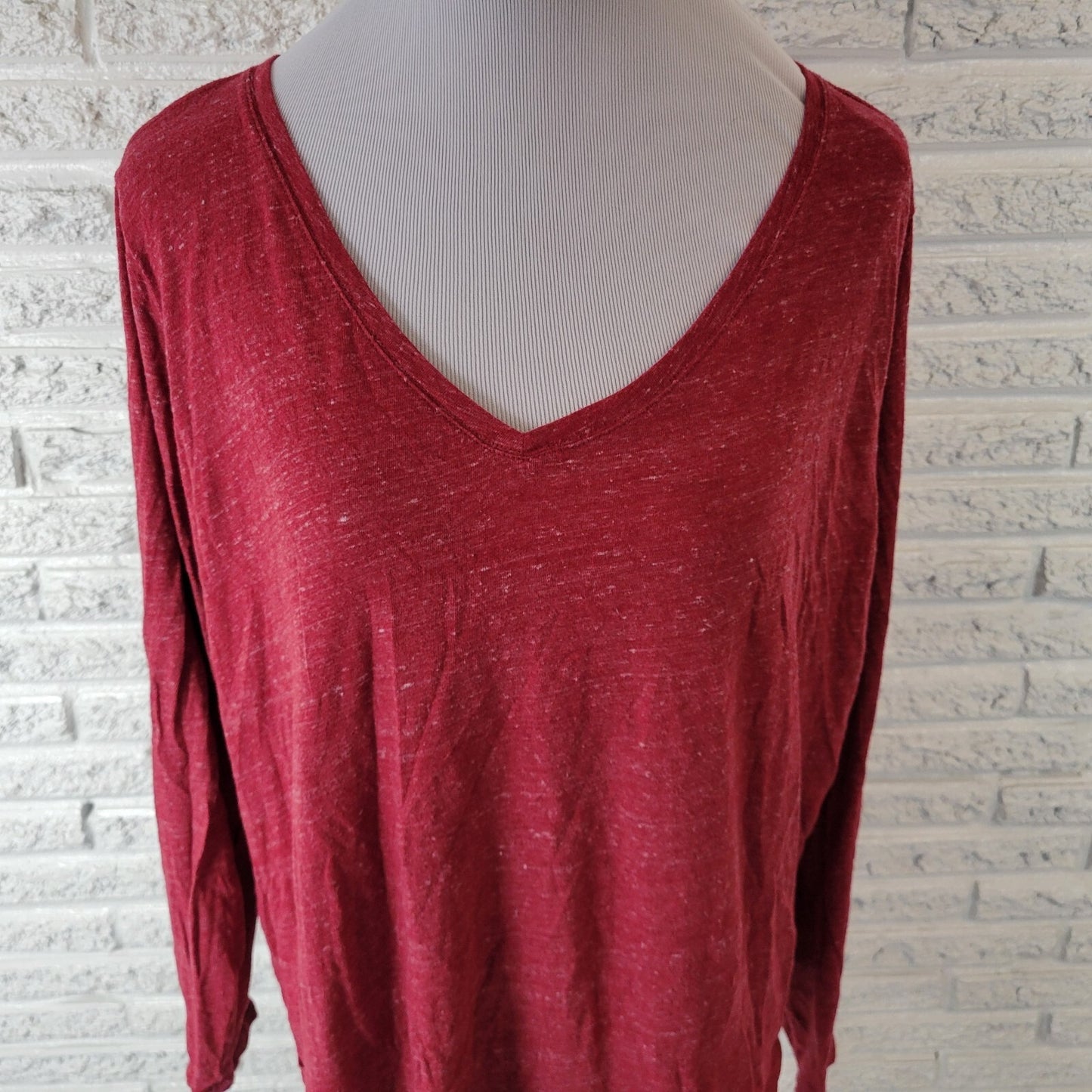 Sonoma Everyday Womens Top 1X Plus Tee Long Sleeve Red Cotton Blend Lightweight