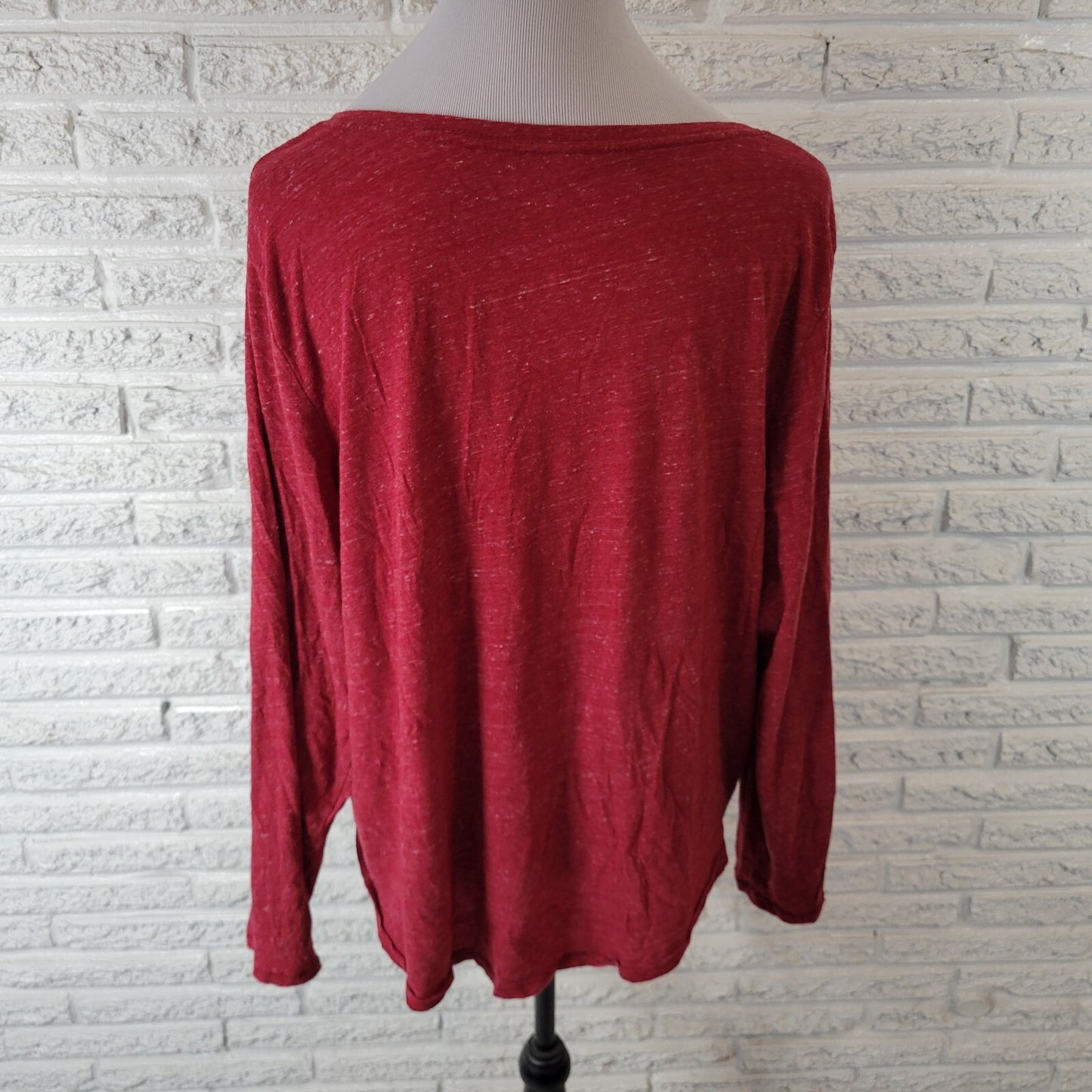 Sonoma Everyday Womens Top 1X Plus Tee Long Sleeve Red Cotton Blend Lightweight