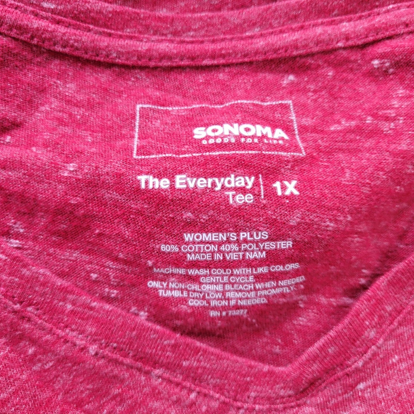 Sonoma Everyday Womens Top 1X Plus Tee Long Sleeve Red Cotton Blend Lightweight