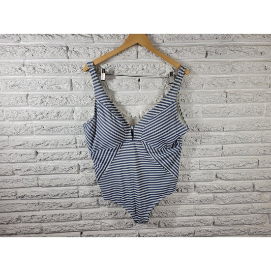 Time Tru Womens Swimsuit 2X 20W 22W Plus One Piece Blue Stripe Lined Keyhole Bra
