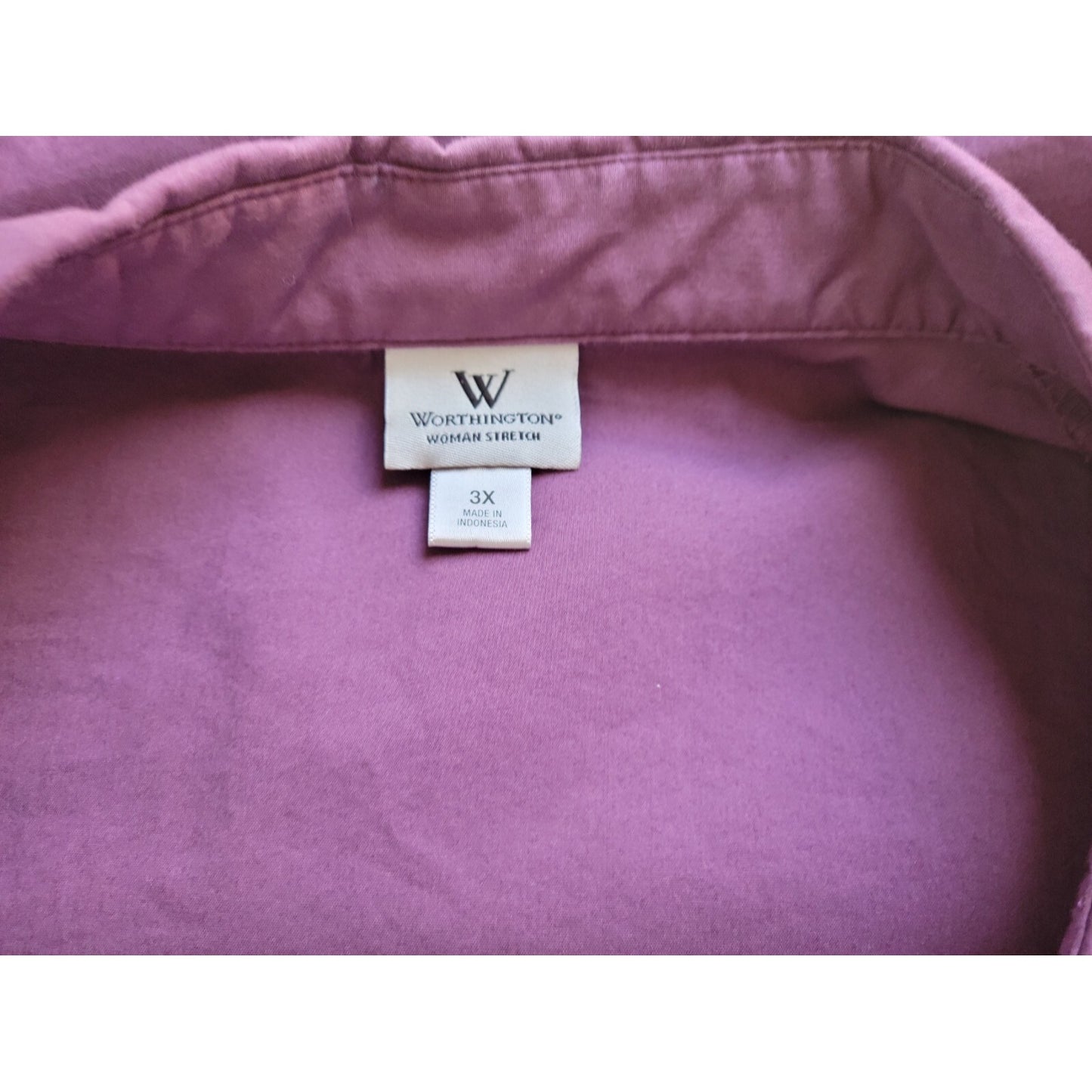 Worthington Women Shirt 3X Plus 3/4 Sleeve Collar Button Up Purple Lightweight