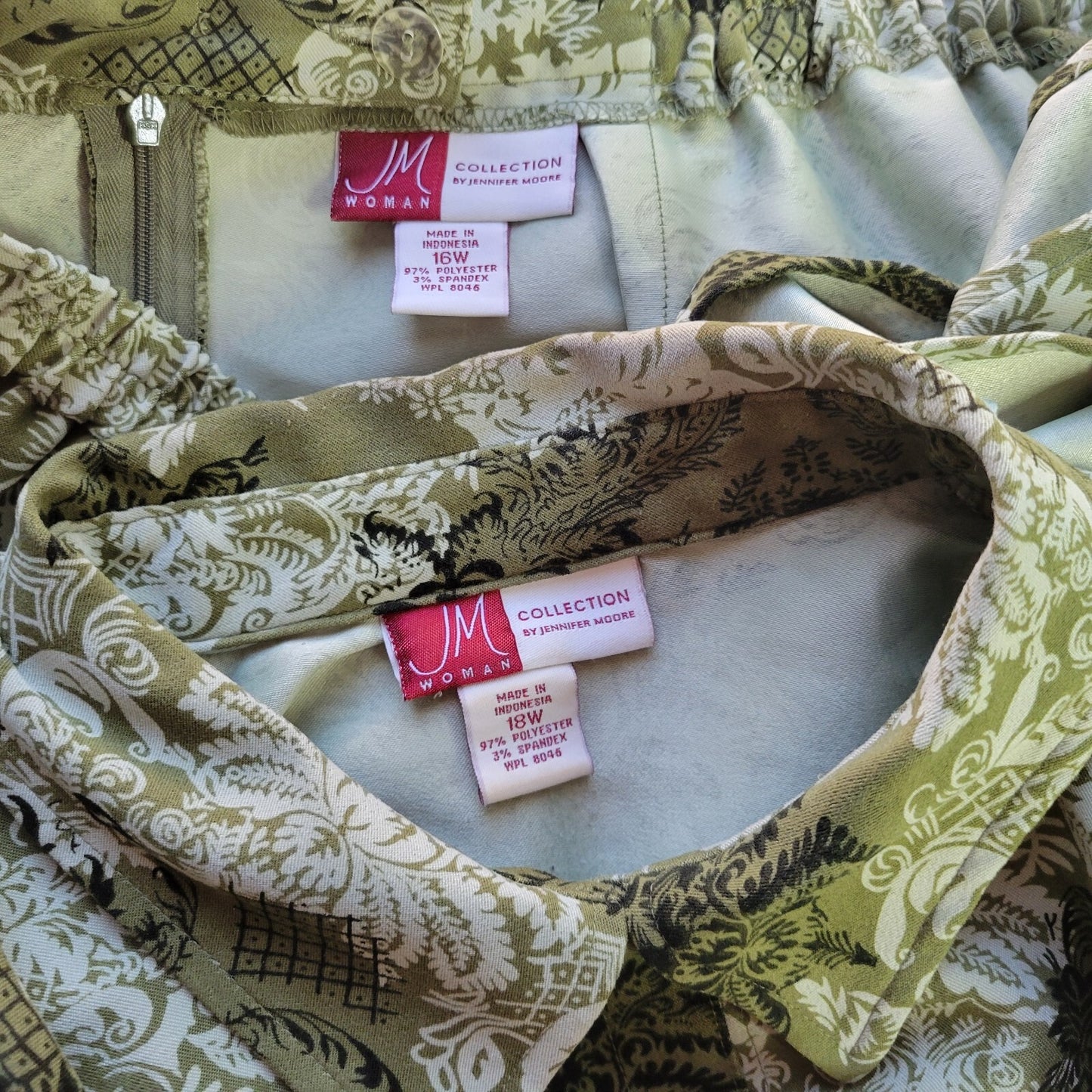 JM Collection Womens Skirt and Top 16W Plus Midi Pencil Green Damask Office