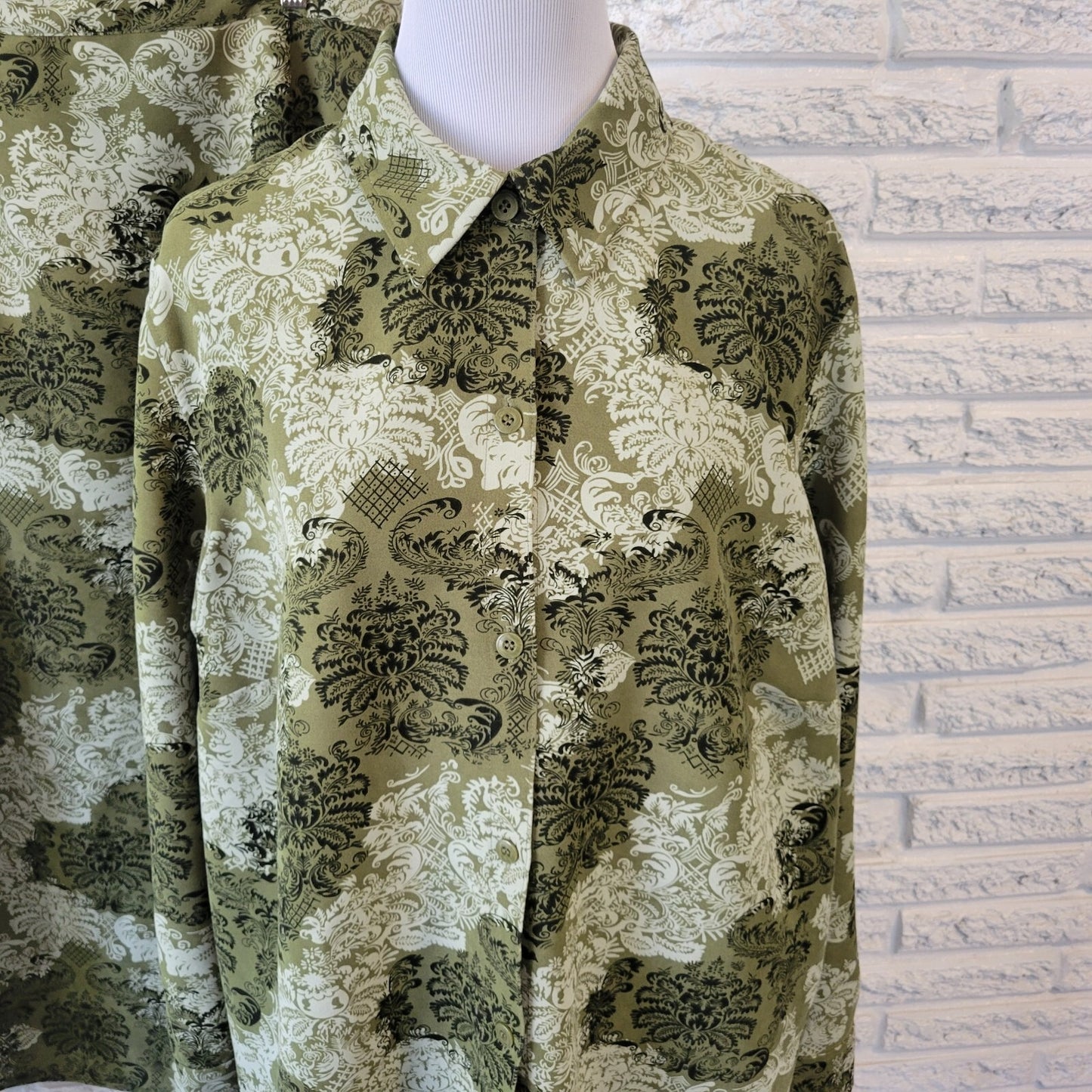 JM Collection Womens Skirt and Top 16W Plus Midi Pencil Green Damask Office