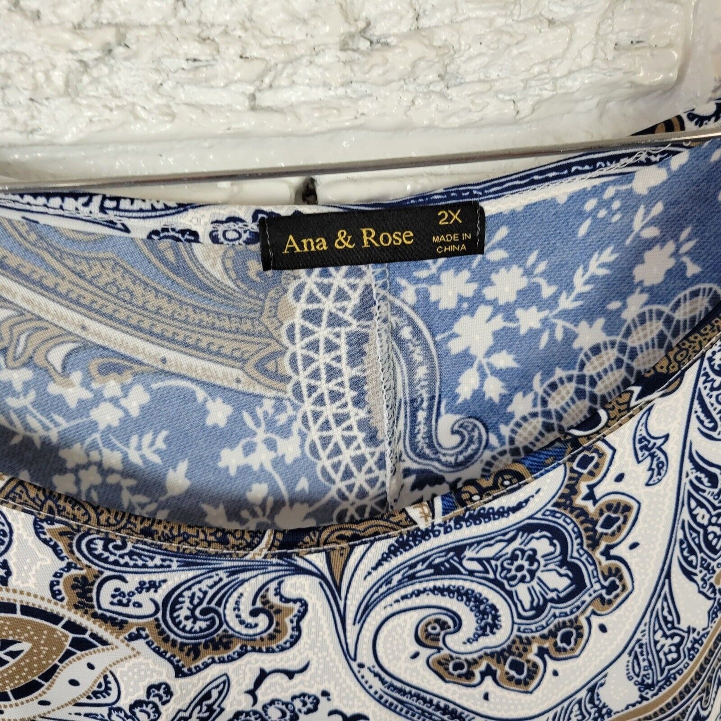 Ana Rose Womens Dress 2X Mini Short Sleeve Blue Paisley Poly Blend Lightweight