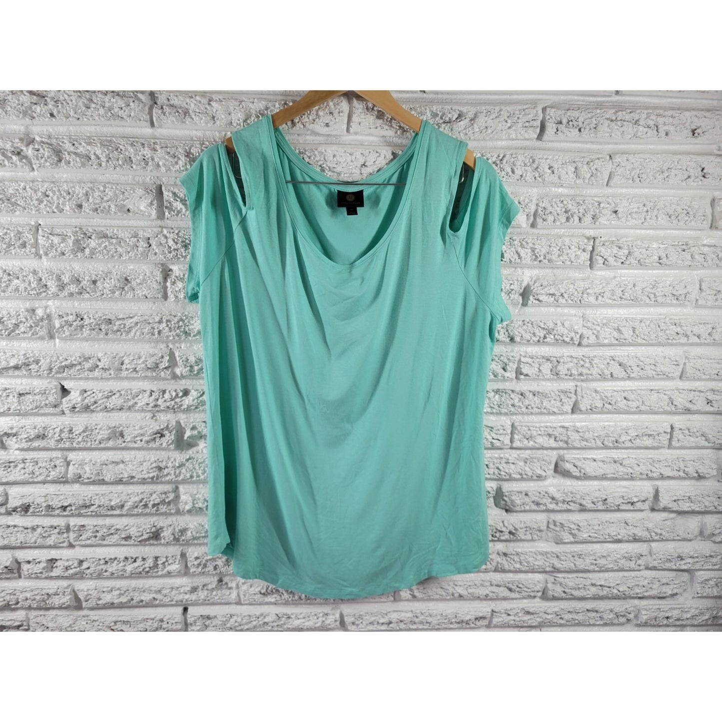 JM Collection Women Top XXL Plus Tee Short Sleeve Cold Shoulder Rayon Blend Blue