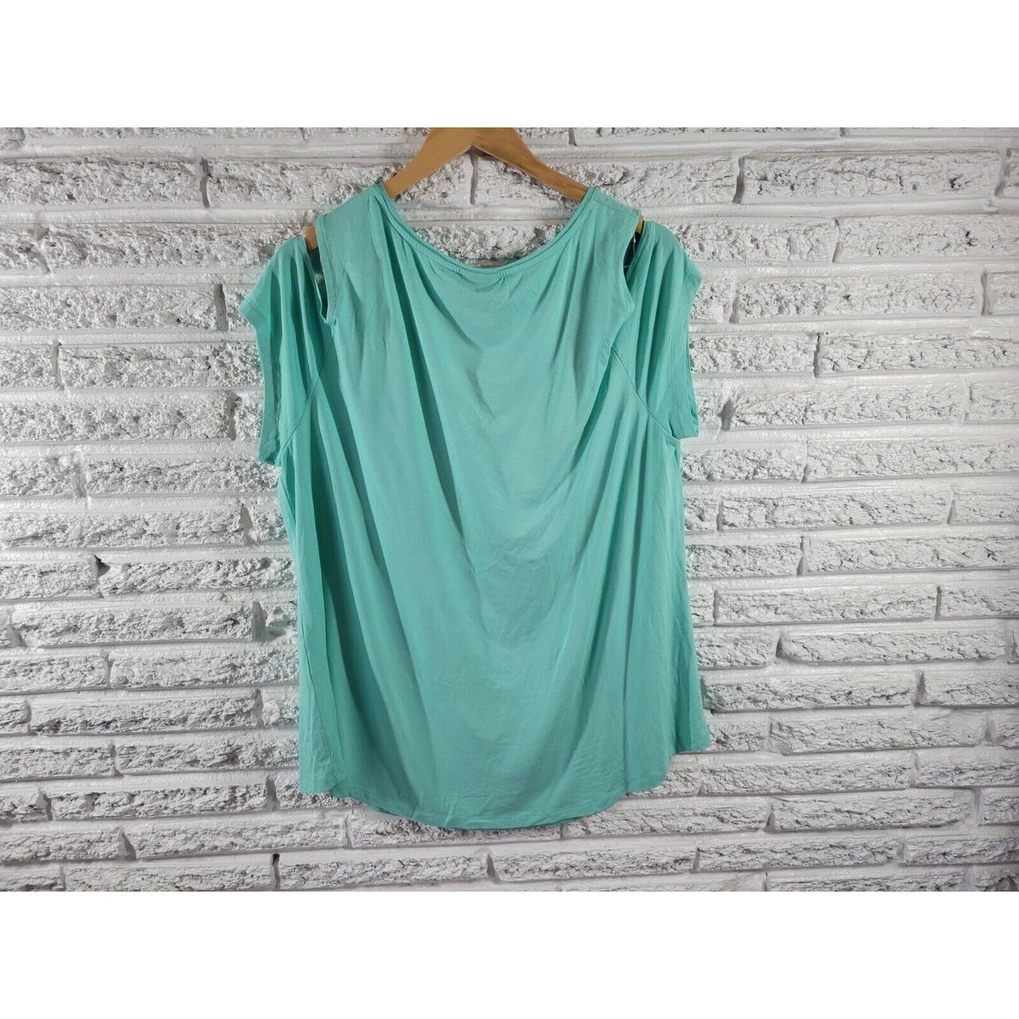 JM Collection Women Top XXL Plus Tee Short Sleeve Cold Shoulder Rayon Blend Blue