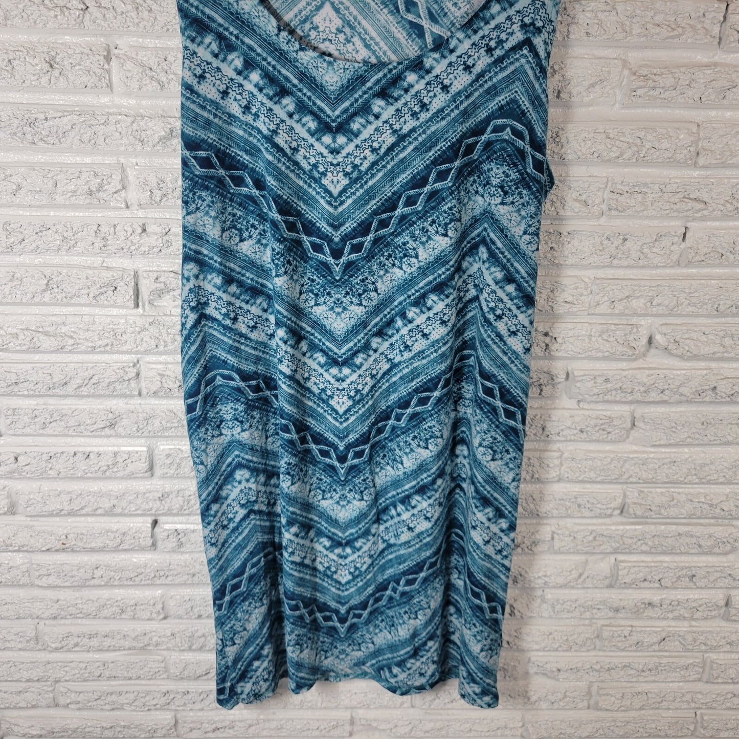 Rouge Women Dress 3X Tank Sleeveless Blue Green Geometric Lightweight Poly Blend