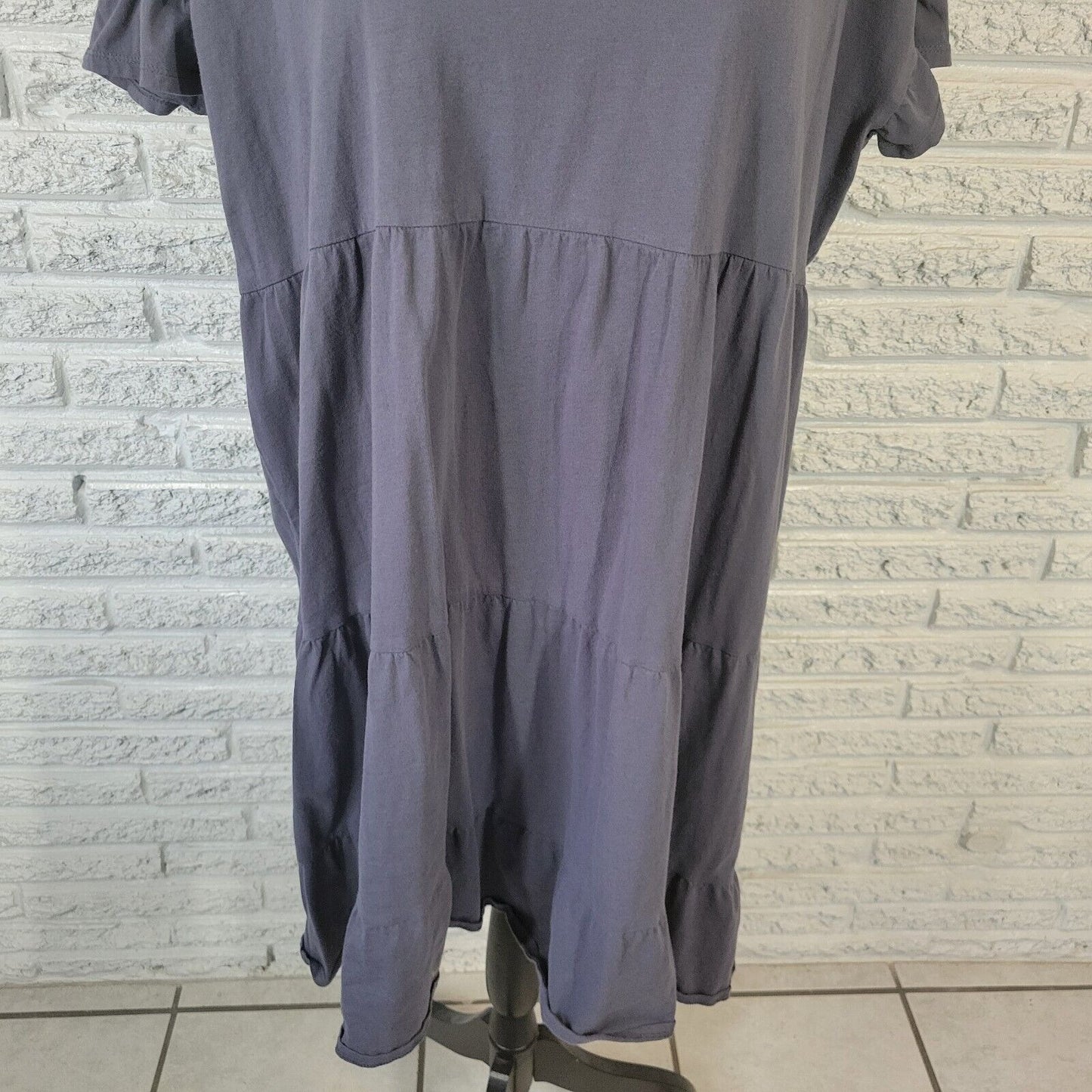 Time Tru Womens Dress XXL 20 Mini Short Sleeve Gray Cotton Ruffle Comfy Casual