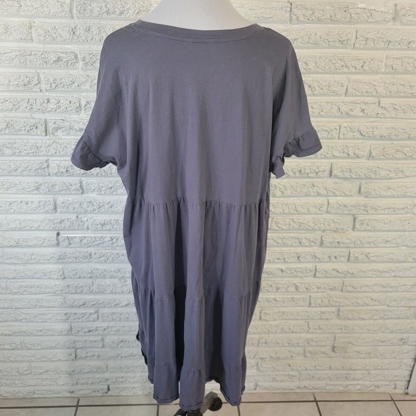 Time Tru Womens Dress XXL 20 Mini Short Sleeve Gray Cotton Ruffle Comfy Casual