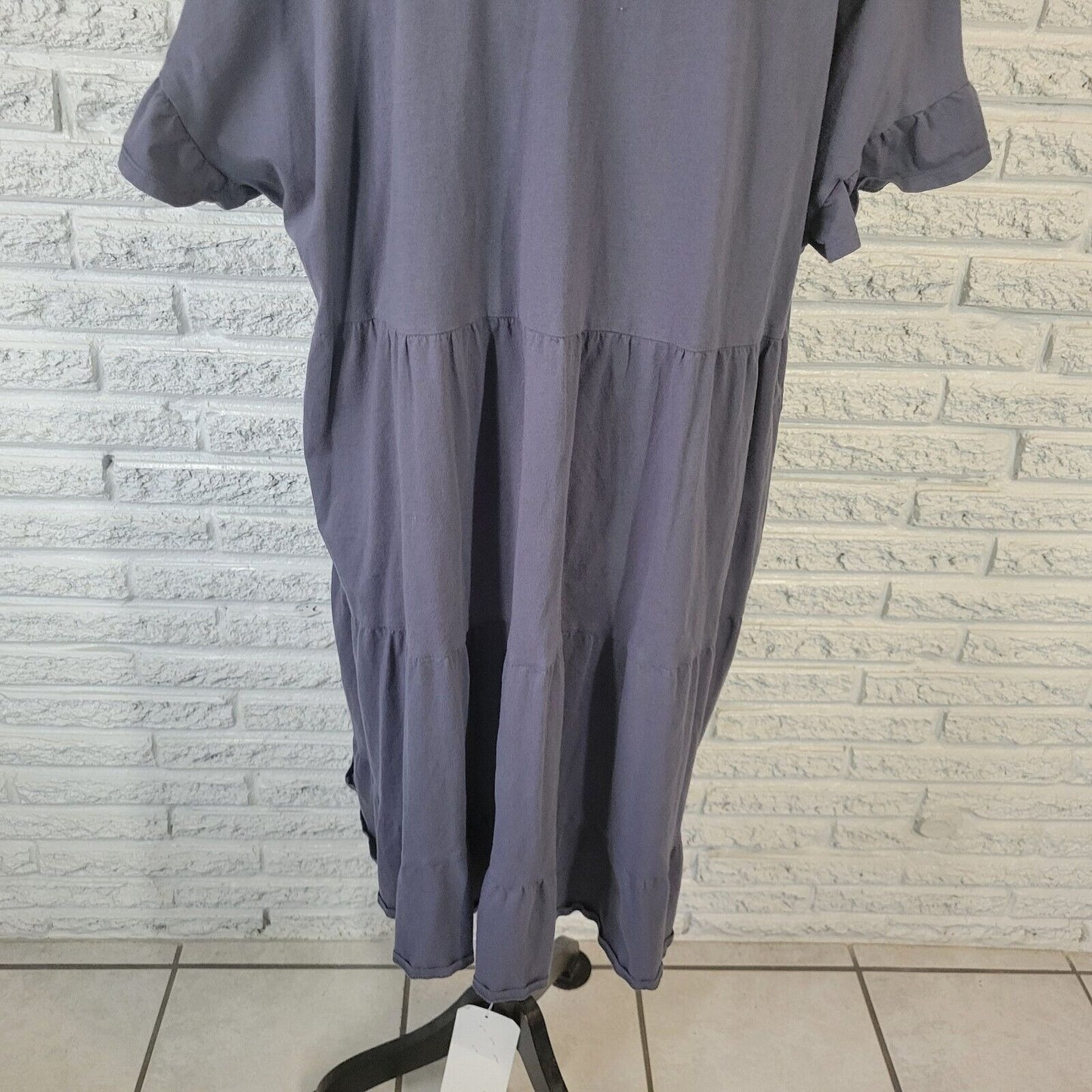 Time Tru Womens Dress XXL 20 Mini Short Sleeve Gray Cotton Ruffle Comfy Casual