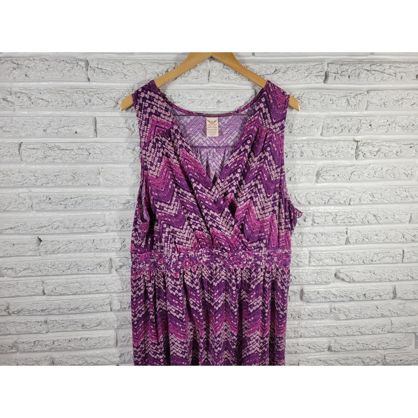 Faded Glory Womens Dress 3X Plus Sleeveless Sheath Purple Geometric Poly Blend
