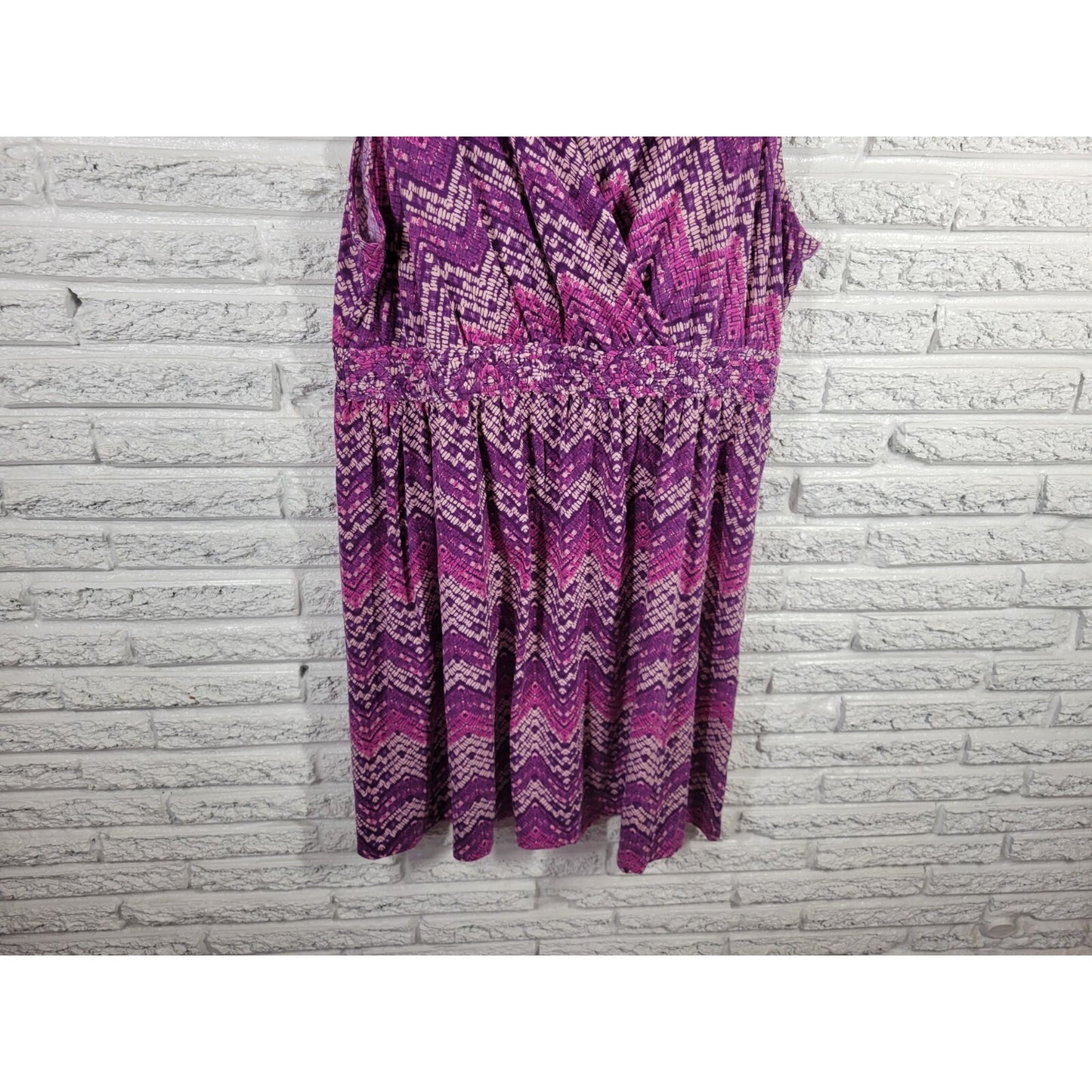 Faded Glory Womens Dress 3X Plus Sleeveless Sheath Purple Geometric Poly Blend