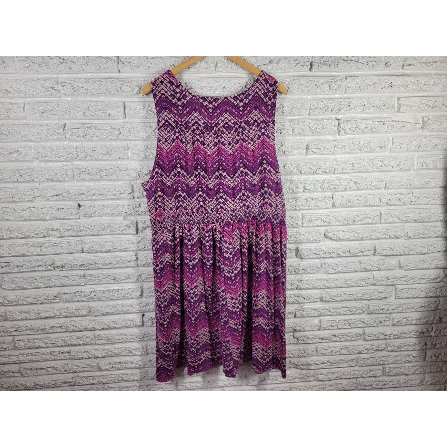 Faded Glory Womens Dress 3X Plus Sleeveless Sheath Purple Geometric Poly Blend