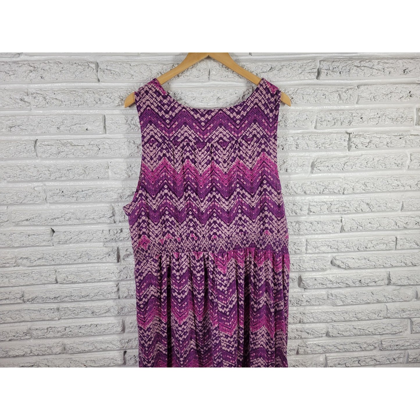 Faded Glory Womens Dress 3X Plus Sleeveless Sheath Purple Geometric Poly Blend