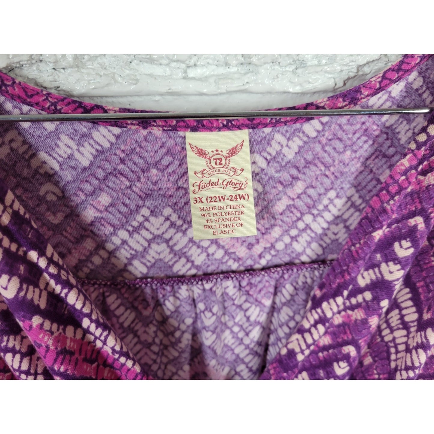 Faded Glory Womens Dress 3X Plus Sleeveless Sheath Purple Geometric Poly Blend