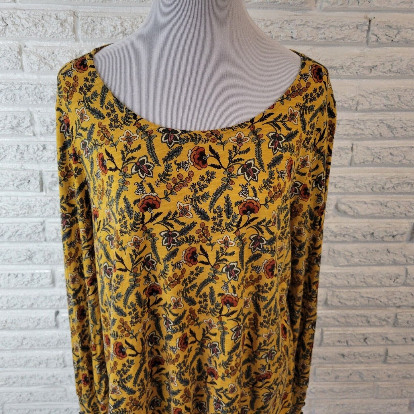 Cato Womens Top 18W 20W Long Sleeve Gold Orange Floral Cotton Blend Lightweight
