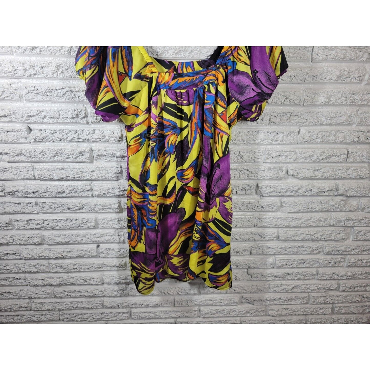 Forever 21 Women Dress 2X Plus Mini Puff Sleeve Purple Floral Pullover Polyester