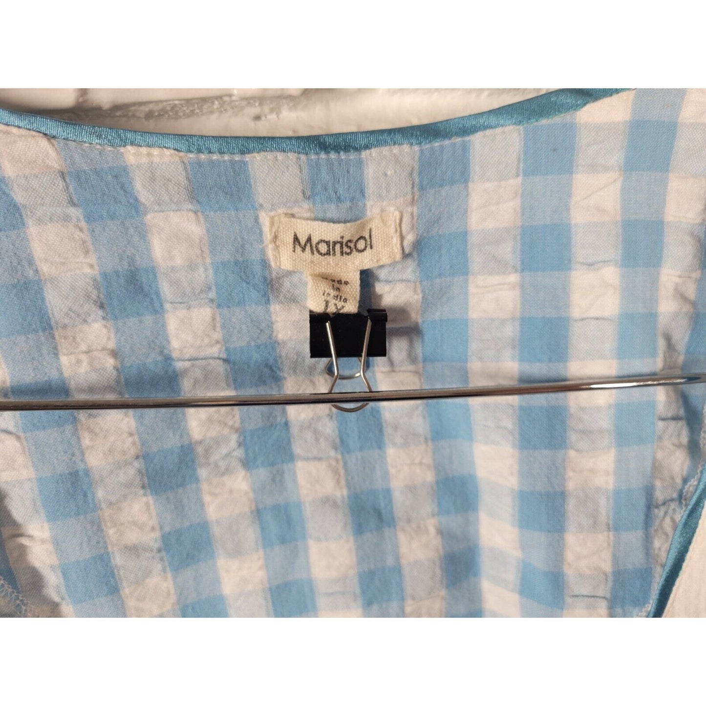 Marisol Womens Robe 1X House Dress Short Embroidered Sleeve Blue Plaid Pockets