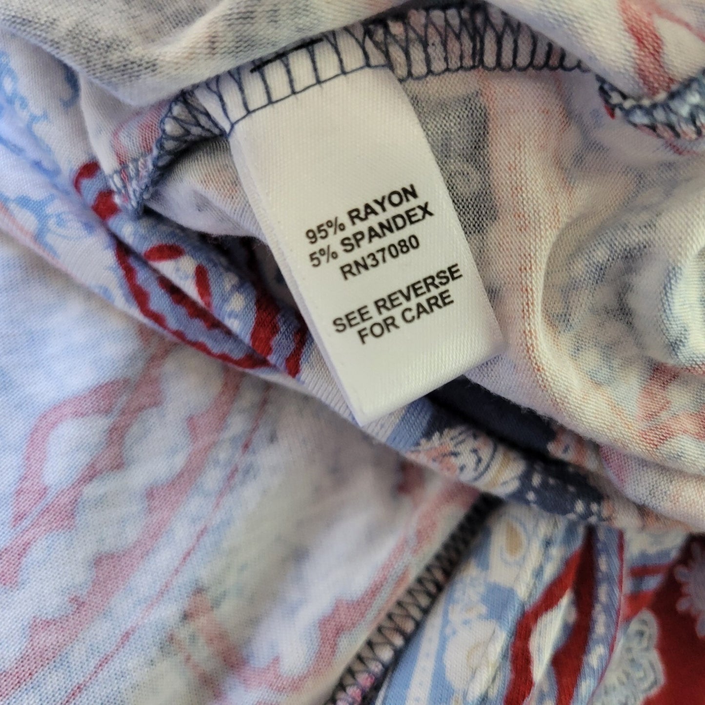 Est 1946 Women Top 22W 24W Plus Blue Red Paisley Geometric Asymmetric Tied Hem