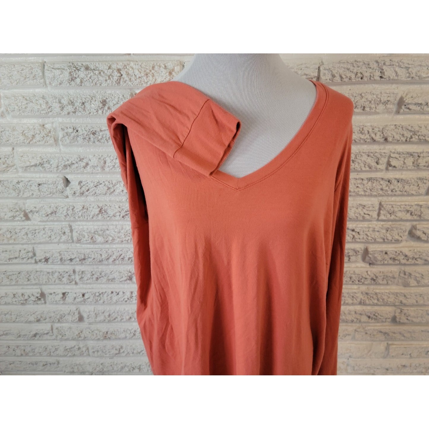 Terra Sky Womens Top 3X Plus Tee Long Sleeve Orange Pullover VNeck Basic Casual