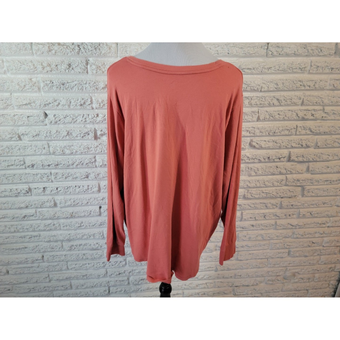 Terra Sky Womens Top 3X Plus Tee Long Sleeve Orange Pullover VNeck Basic Casual