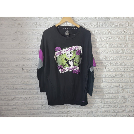 Disney Nightmare Christmas Women Top 2X Plus Pajama Black Long Sleeve Poly Blend