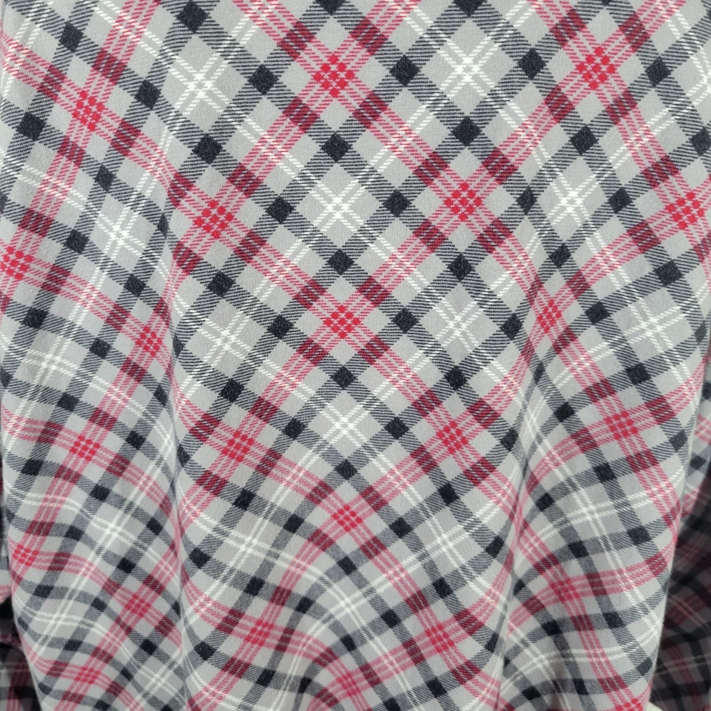 Catherines Womens Top 1X Plus 3/4 Sleeve Gray Red Plaid Cotton Blend Casual