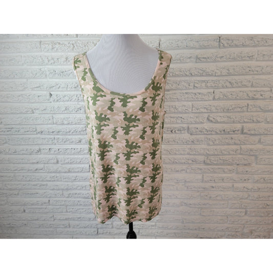 Faded Glory Womens Top 3X Plus Tank Green Camouflage Relaxed Ribbed Stretchy