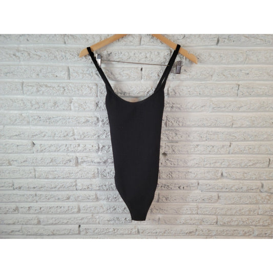 Forever 21 Womens Swimsuit 0X Plus One Piece Black Criss Cross Spaghetti Waffle