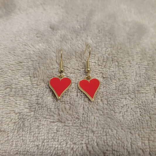 Heart Poker Suit Casino Earrings Hanging Dangle Novelty Fish Hook