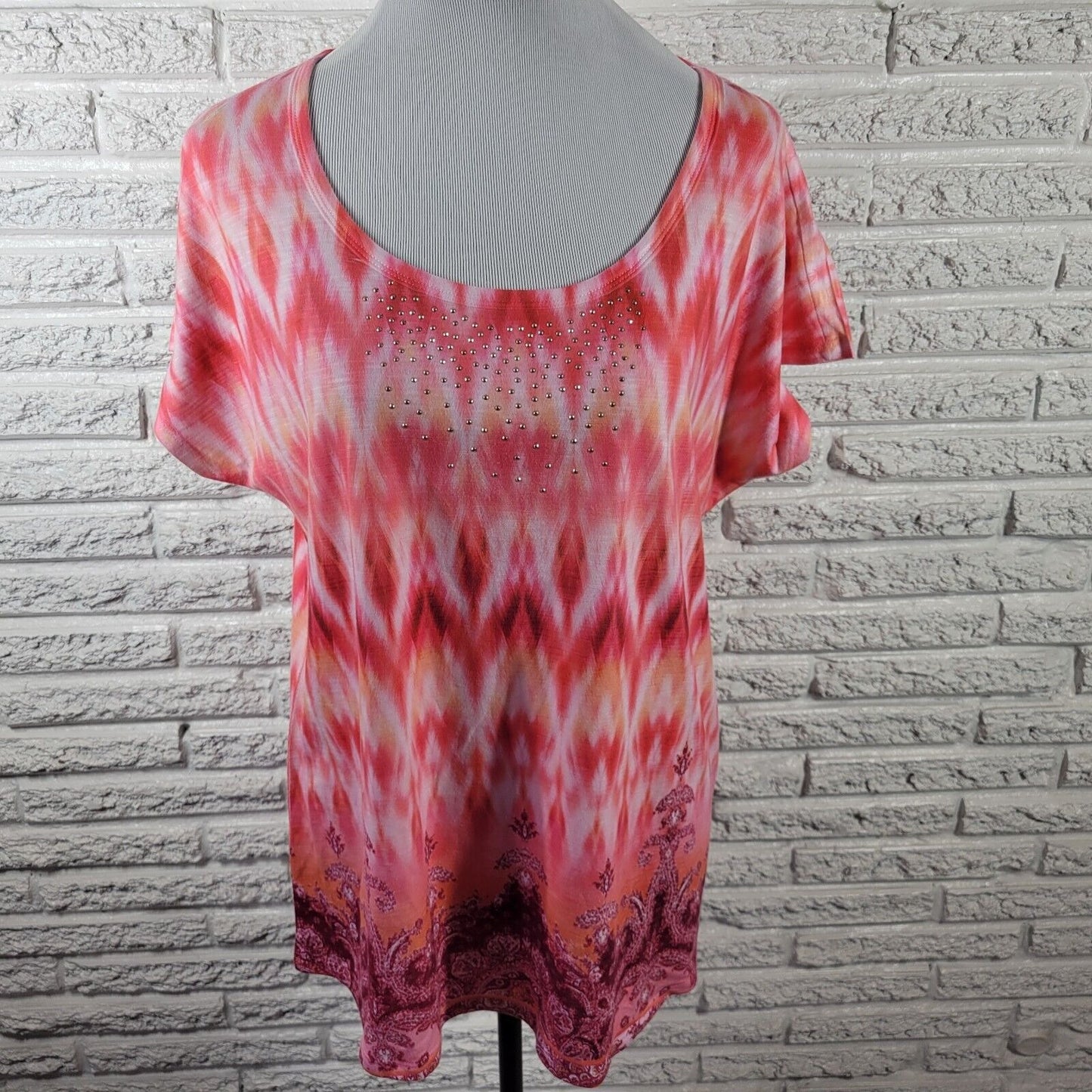 Live Let Live Womens Top Extra Large Tee Cap Sleeve Pink Watercolor Studded