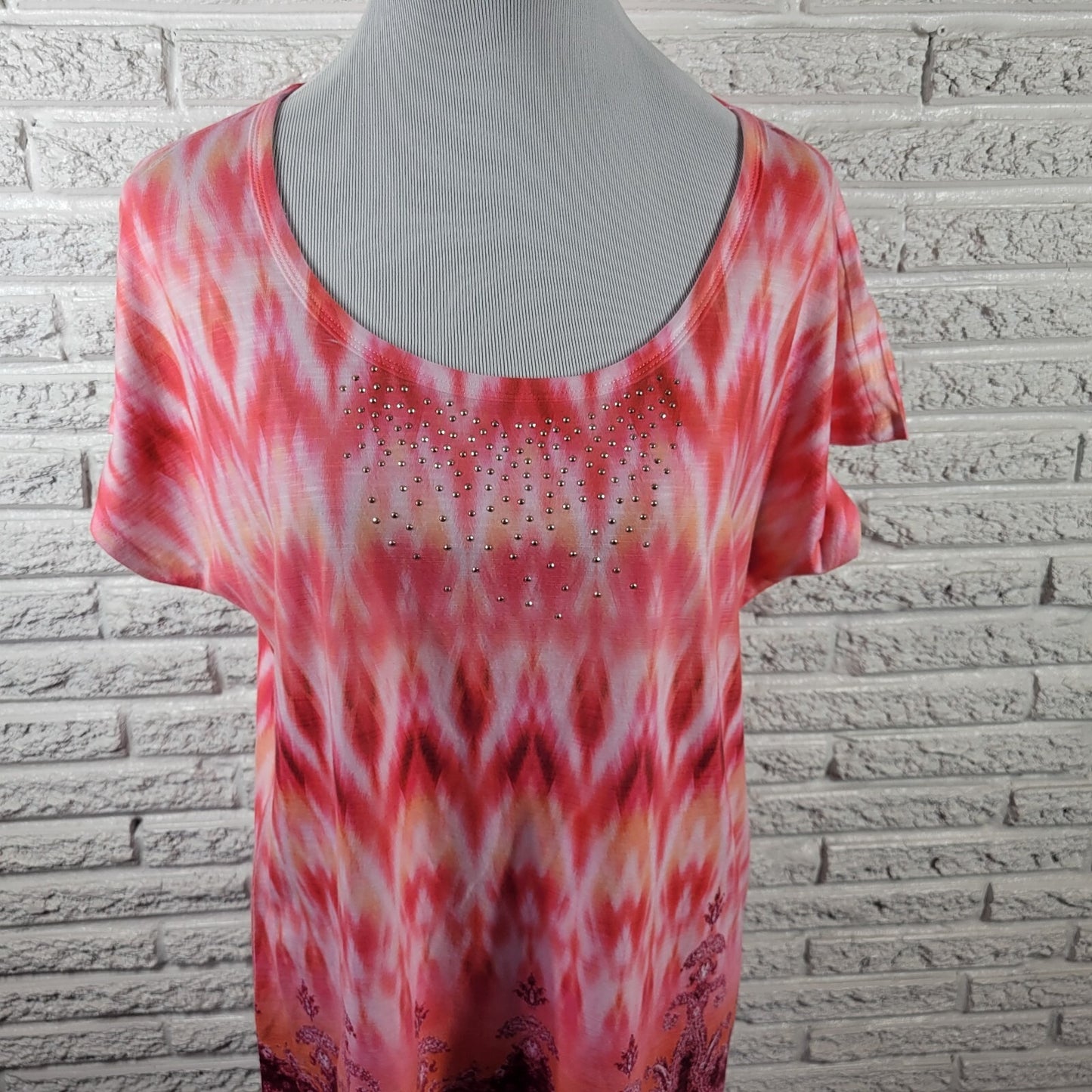 Live Let Live Womens Top Extra Large Tee Cap Sleeve Pink Watercolor Studded