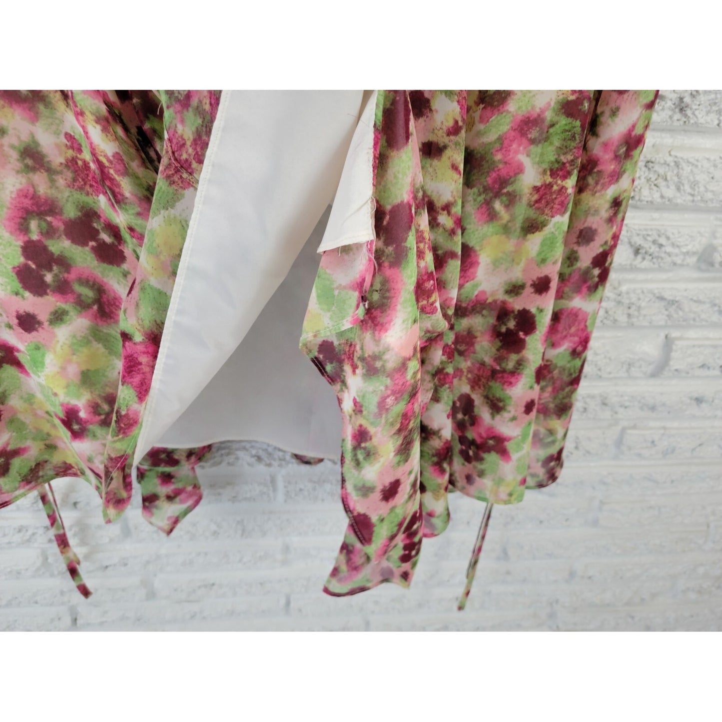 Elle Women Dress 1X Plus Sheath Full Button Lined VNeck Pink Watercolor Office