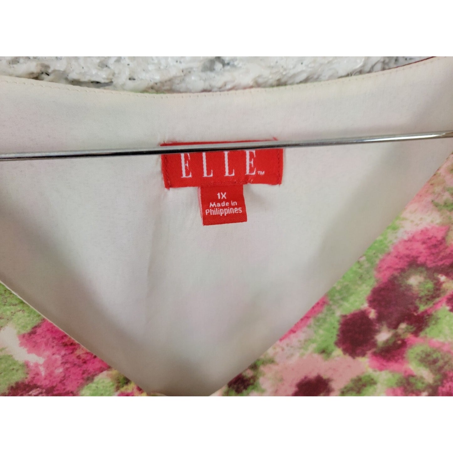 Elle Women Dress 1X Plus Sheath Full Button Lined VNeck Pink Watercolor Office