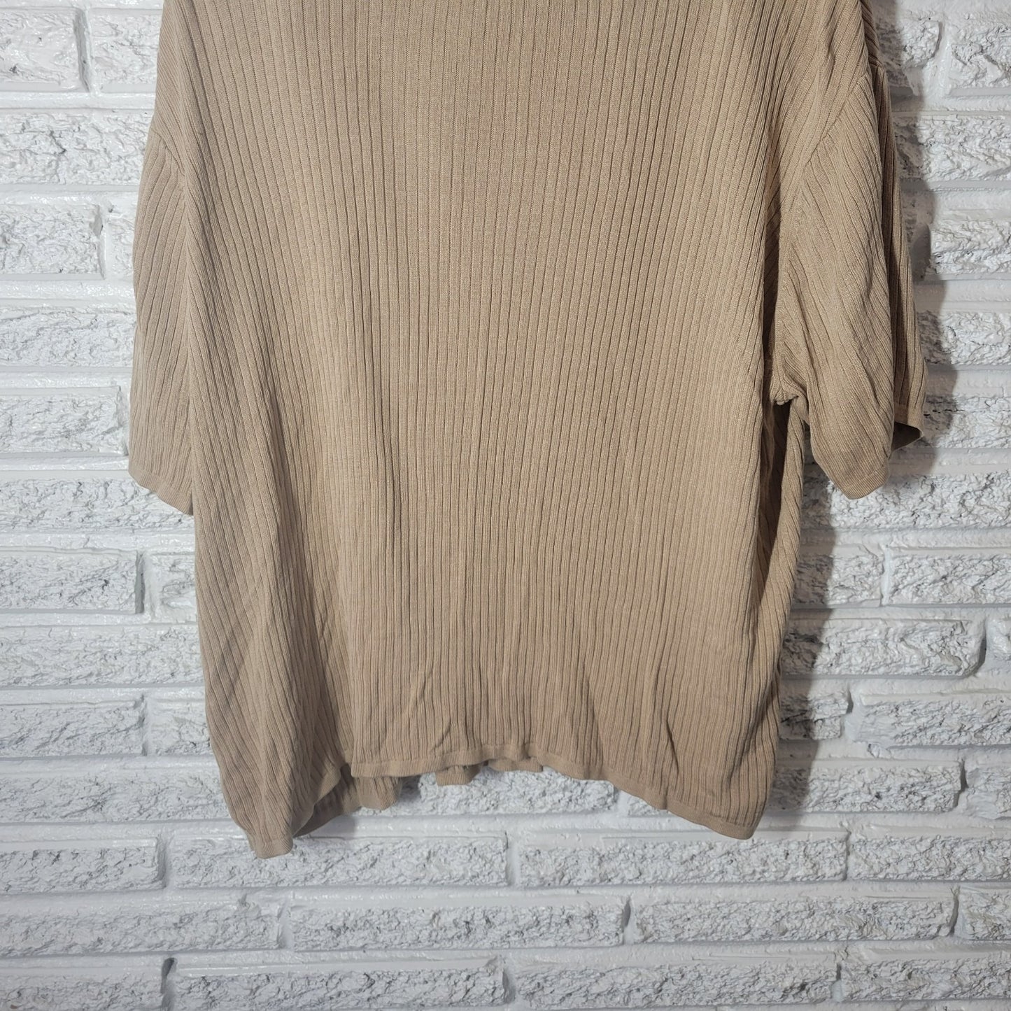 Elisabeth Women Sweater 3X Plus Short Sleeve Ribbed Beige Mock Turtleneck Office