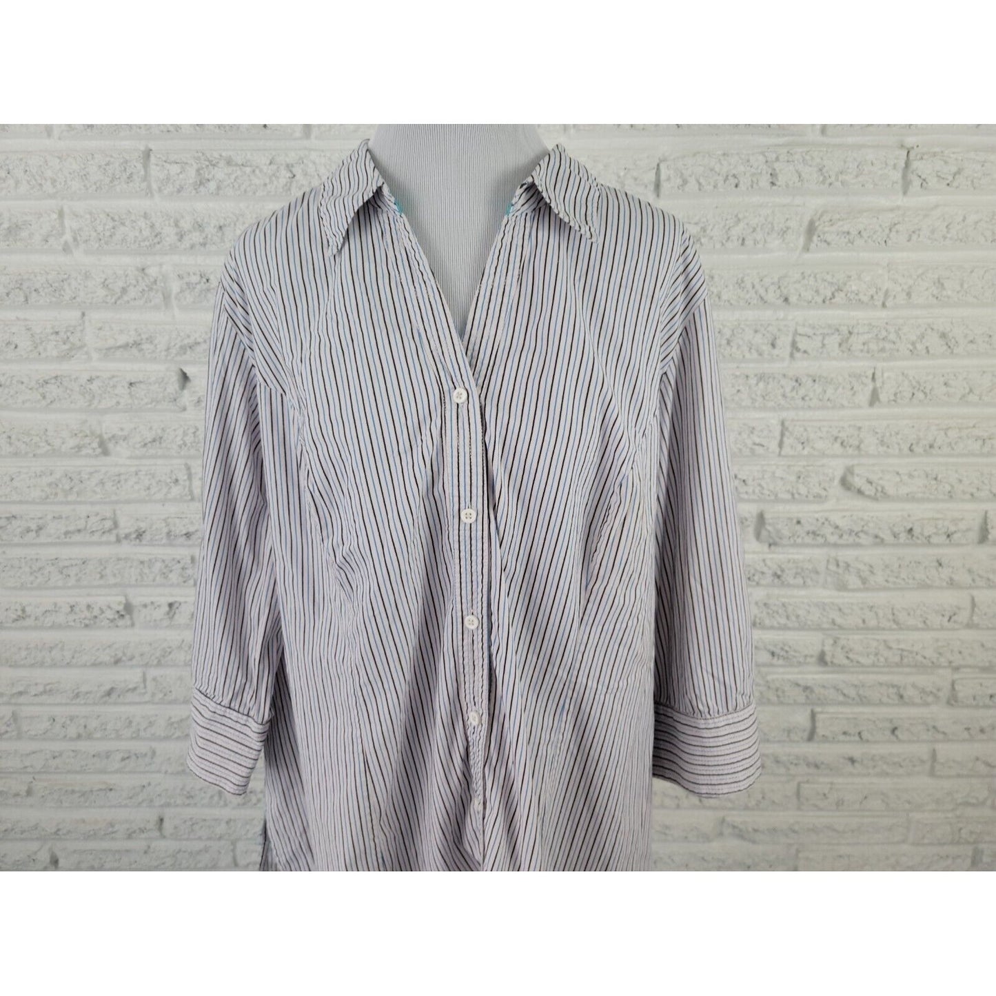 Lane Bryant Womens Shirt 28 Plus Button Up Collar Blue Black Stripe Office Basic