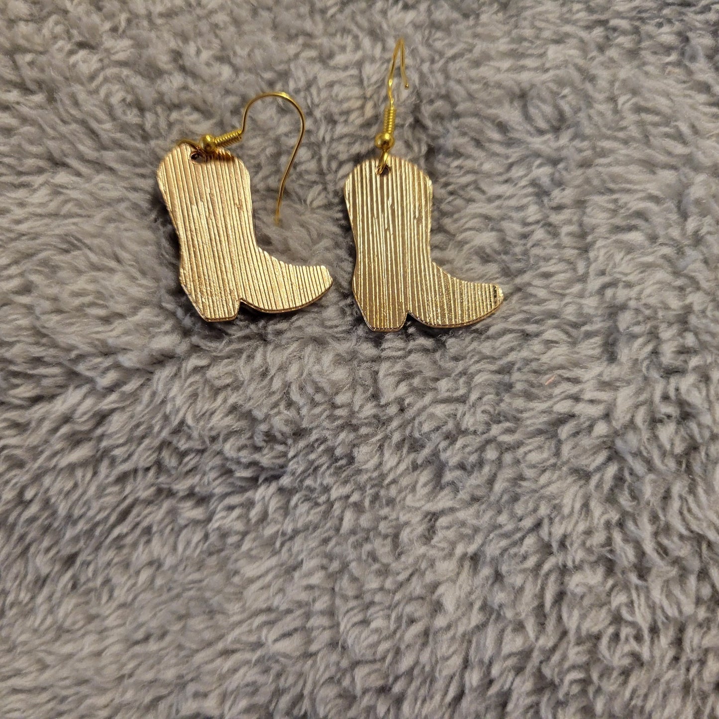 Valentine's Day Cowgirl Boot Earrings Gold Tone Pink Hearts Western Rodeo Dangle