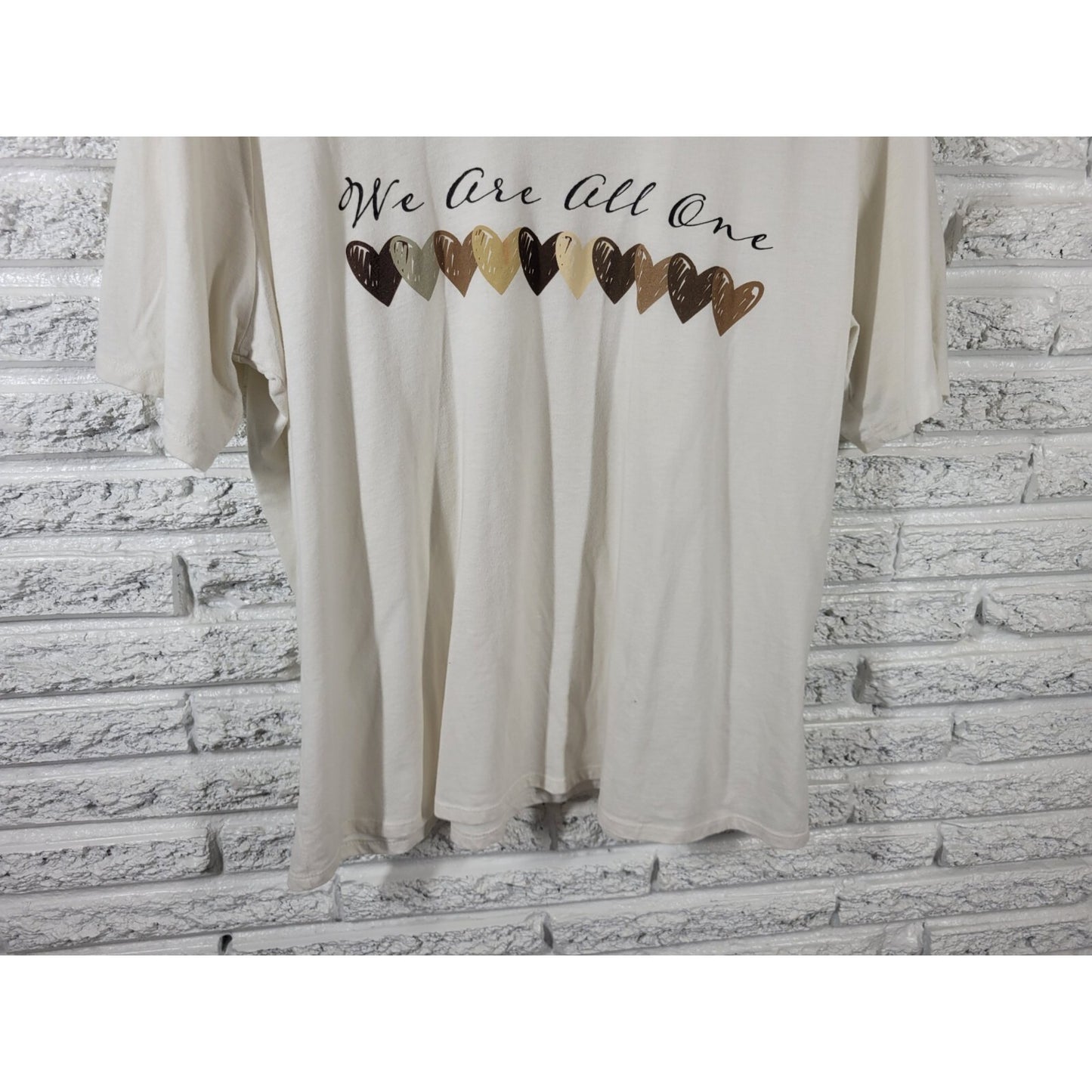 Lane Bryant Womens Top 18 20 Plus Tee We Are All One White Hearts Cotton Blend