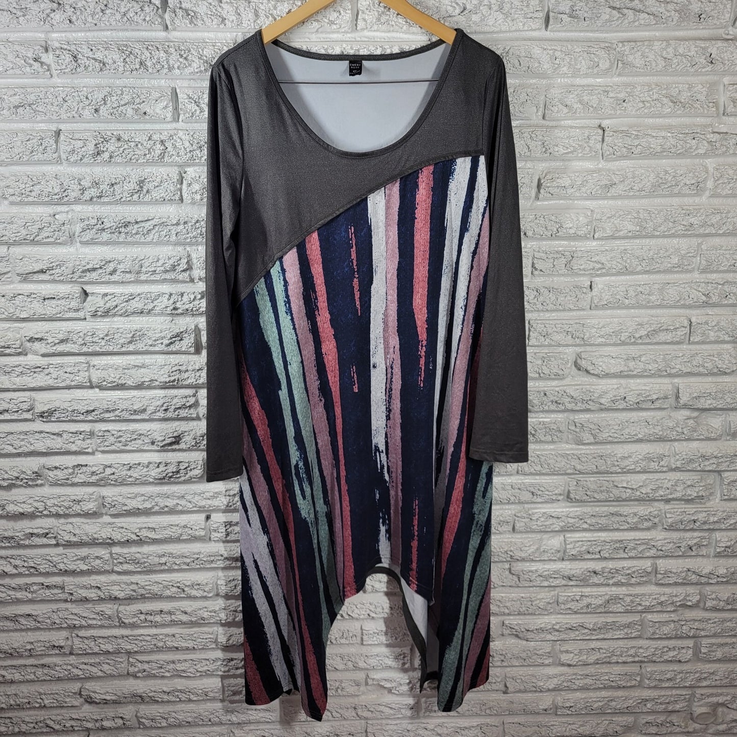 Emery Rose Womens Dress XXL Plus Mini Asymmetric Blue Watercolor Poly Blend