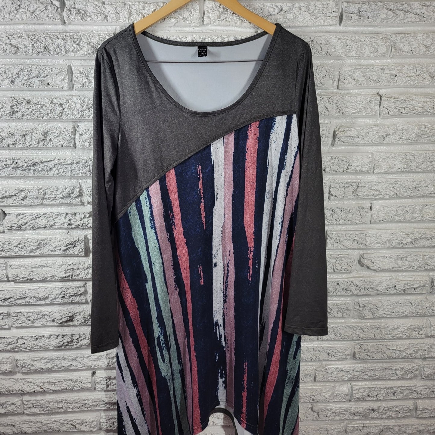 Emery Rose Womens Dress XXL Plus Mini Asymmetric Blue Watercolor Poly Blend