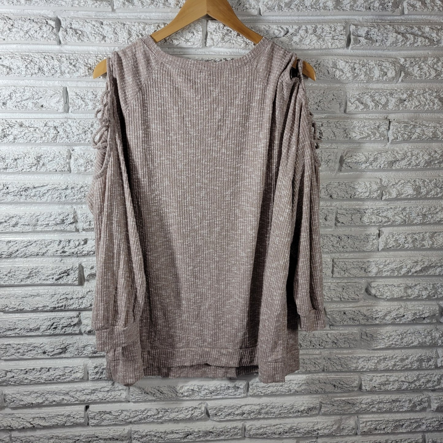 Cato Est 1946 Womens Sweater 22W 24W Lattice Sleeve Beige Lightweight Comfy