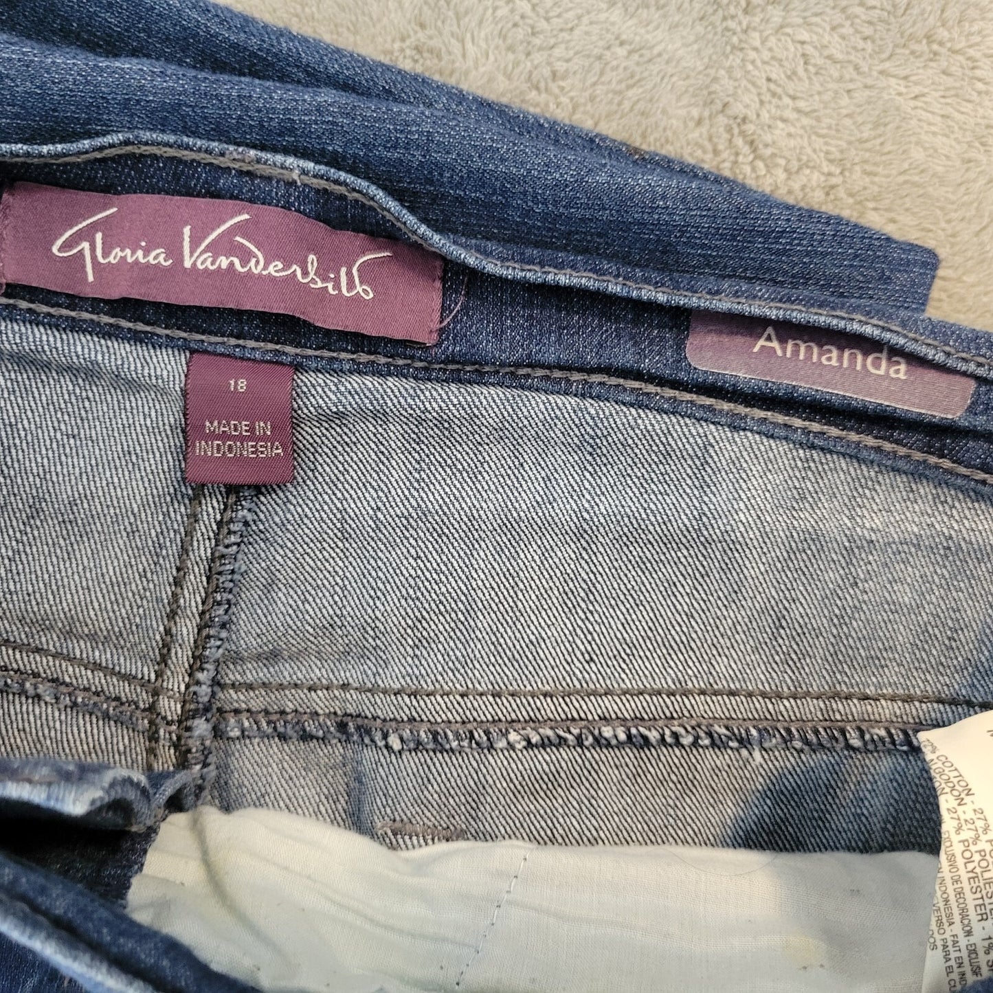 Gloria Vanderbilt Amanda Women Jeans 18 Plus Crop Straight Leg Dark Blue Zip Fly